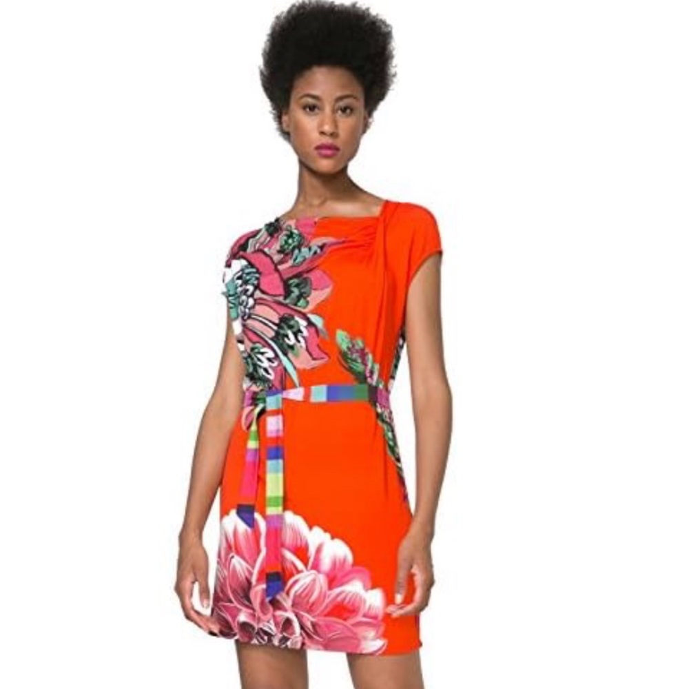 Desigual BULGARIA🇧🇬MADE Floral Knitted Short‎ Sleeve Dress 73V2WF5 Size MEDIUM
